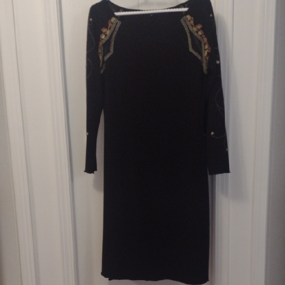 Vintage Aria Black Embroidered Dress Ptp 19"
